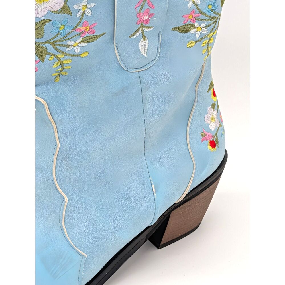 Women’s Blue Floral Embroidered Cowboy Cowgirl Boots Pointed Toe Western Boho - Picture 9 of 16